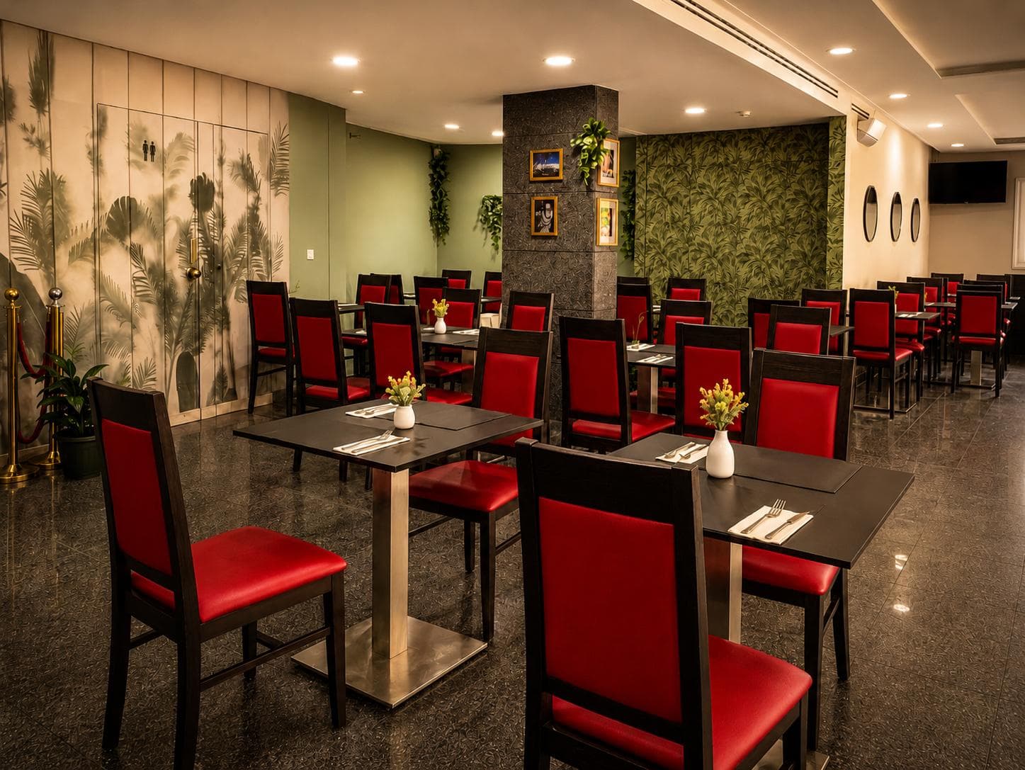 Espaço acolhedor da Araucária Petiscaria, restaurante brasileiro no Montijo